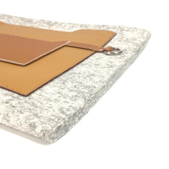 HERMES Bag Too Doo 37 Pouch Clutch bag felt / Leather gray/Brown - Picture 9 of 13